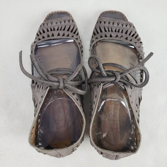 Jeffrey Campbell Rodillo Wedge Sandal Womens 6 Taupe Open Toe Laser Cut Lace Up - Picture 9 of 11